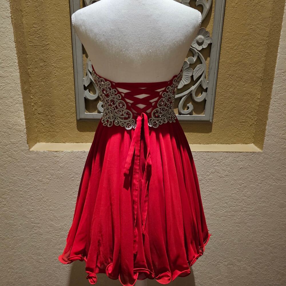 Fiesta Beaded Strapless Holiday Party Dress XS Chiffon Mini Corset Back Sparkle - Picture 4 of 10